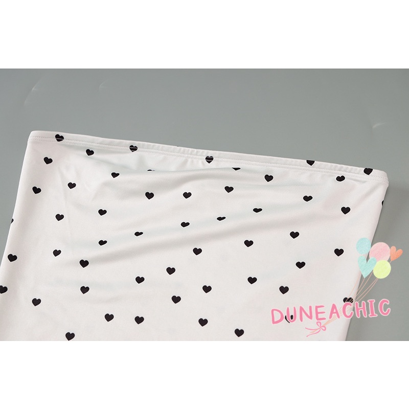 DUNEA Đầm ống họa tiết trái tim gợi cảm phối bao tay dài thời trang dành cho nữ