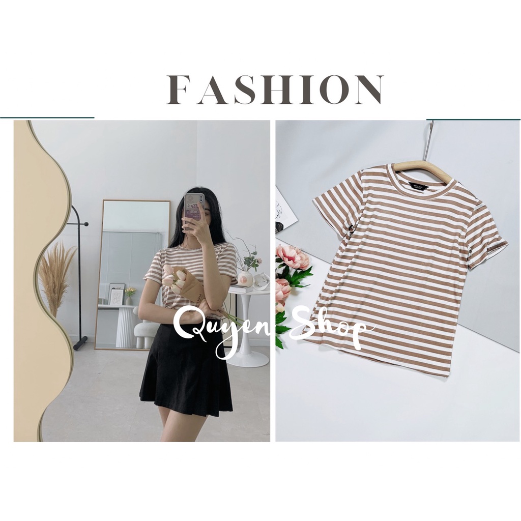 Áo Thun Nữ Cổ Tròn Sọc Ngang Thun Cotton Lạnh-QS QUYEN SHOP