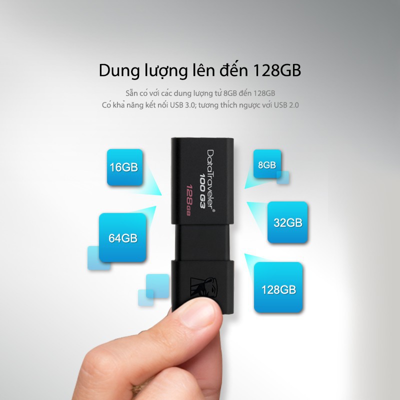 USB Kingston DT100G3 128Gb nắp trượt tốc độ tới 100MB/s - Hàng chính hãng