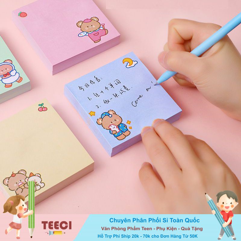 [Mã LIFEBOOK2 giảm 10% đơn 0Đ] &lt;Video Review&gt; Sticky Giấy Note To Do List Ghi Chú In Hình Gấu Nền Trơn T682