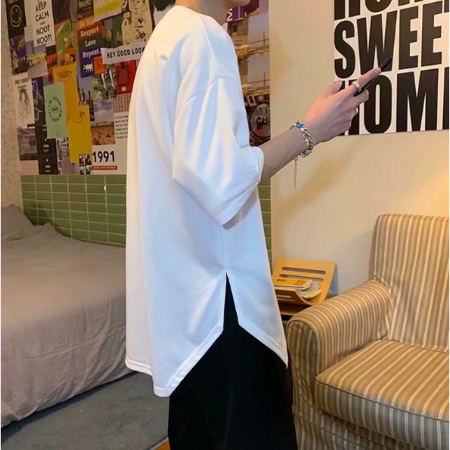 Áo Thun Tay Ngắn Cổ Tròn Xẻ Tà Thời Trang Dành Cho Nam