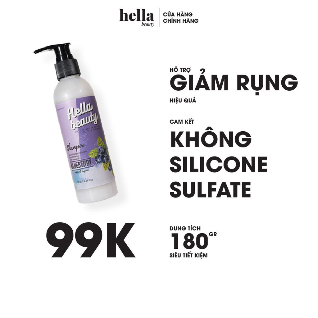 Dầu Gội Giảm Rụng Blueberry 180g Hella Beauty Cho Da Dầu, Giảm Bết Phục Hồi Hư Tổn, Dưỡng Tóc Mềm Mượt