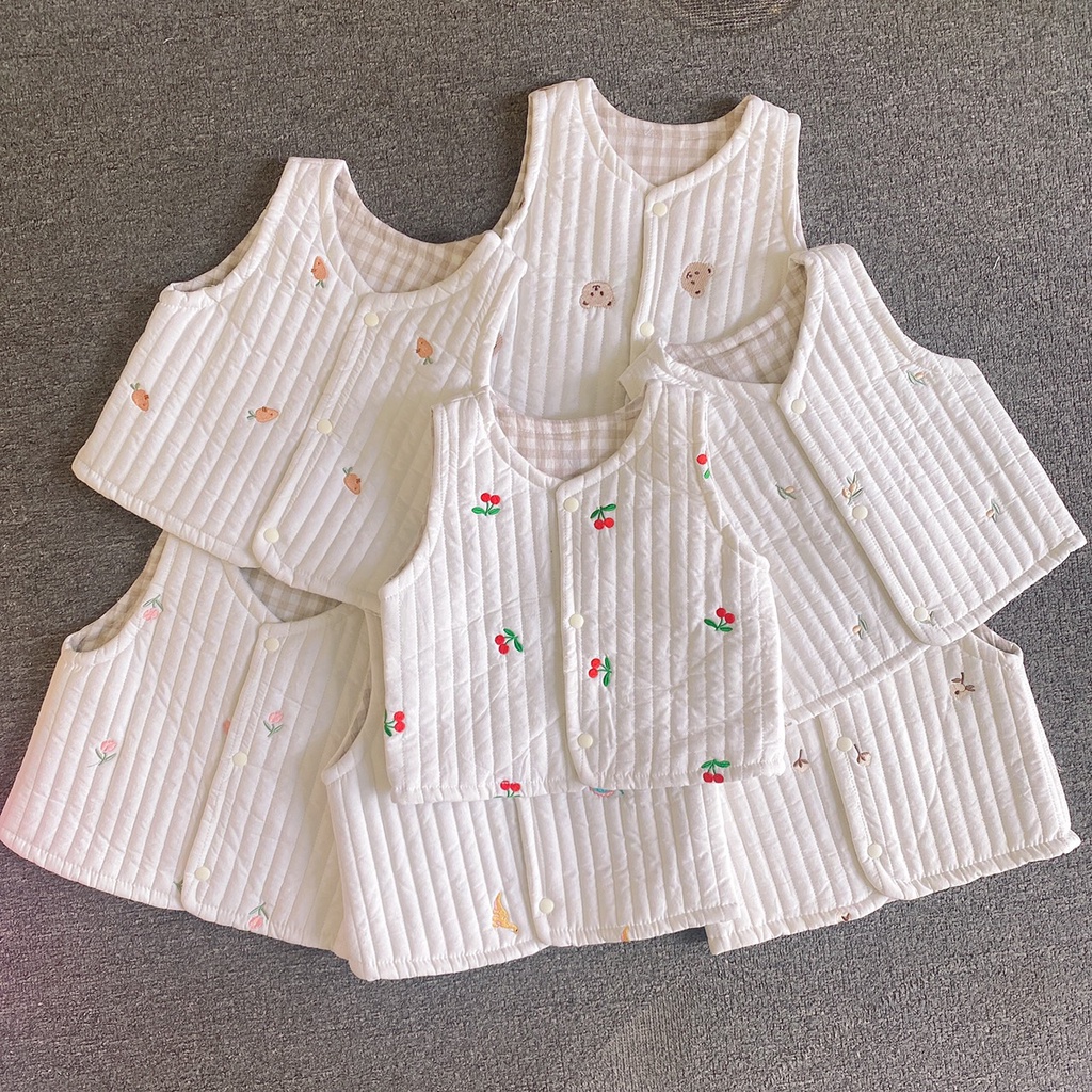 Áo Gile 2 mặt cotton trần bông siêu nhẹ họa tiết thêu xinh xắn Hàn Quốc