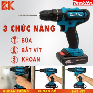 Máy khoan pin makita 24v 3 chức năng có búa , Đầy đủ phụ kiện, Máy bắt vít