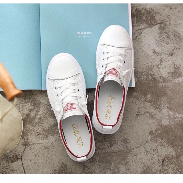 (Form bé đặt tăng 1 size )Giày thể thao nữ trắng viền vàng chất da mềm êm chân