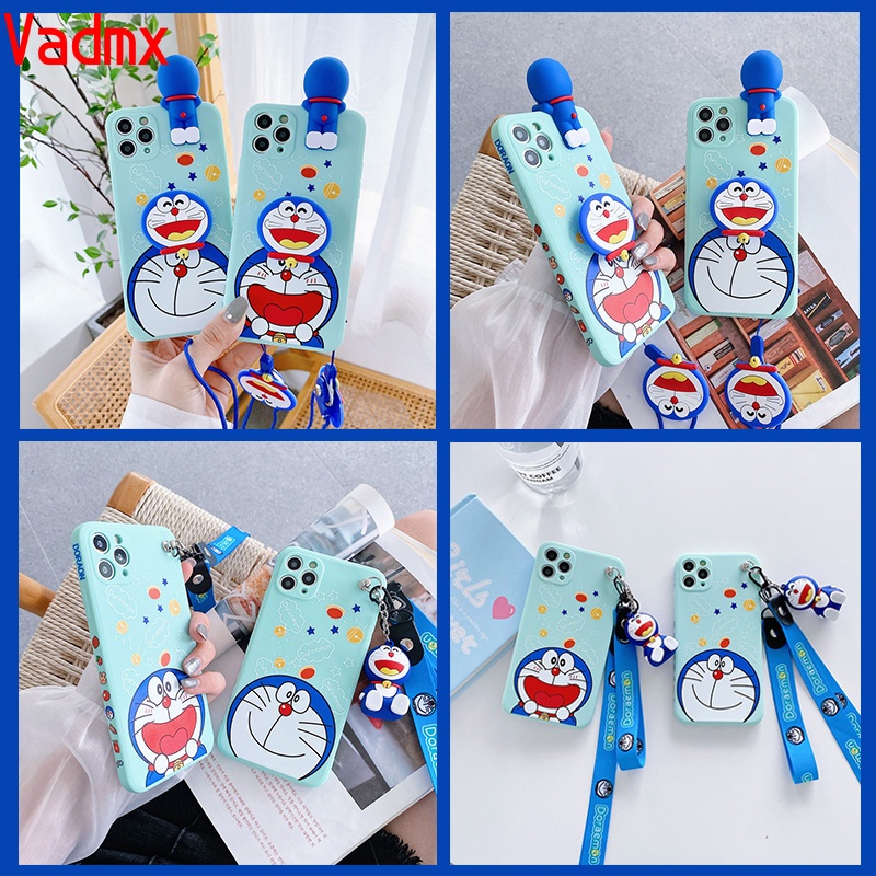 Ốp Điện Thoại Silicon Mềm In Hình Doraemon Có Dây Đeo Cho Xiaomi Redmi 9 9a 9c K40 8a 7 6 6a 5a 4x 4a