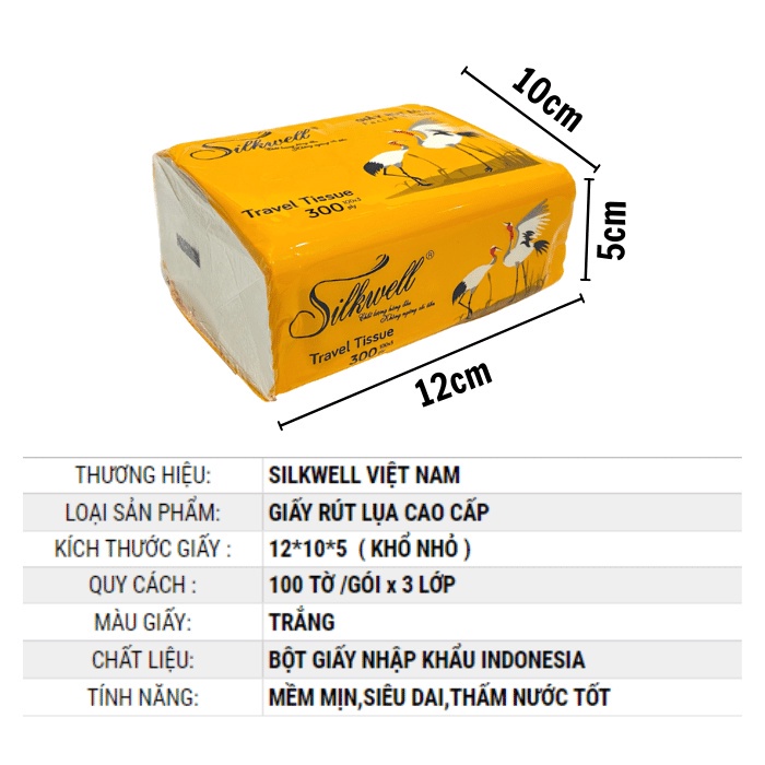 Giấy rút Silkwell Sếu 300 tờ 3 lớp khăn giấy rút lụa siêu mềm mịn không tẩy trắng chính hãng