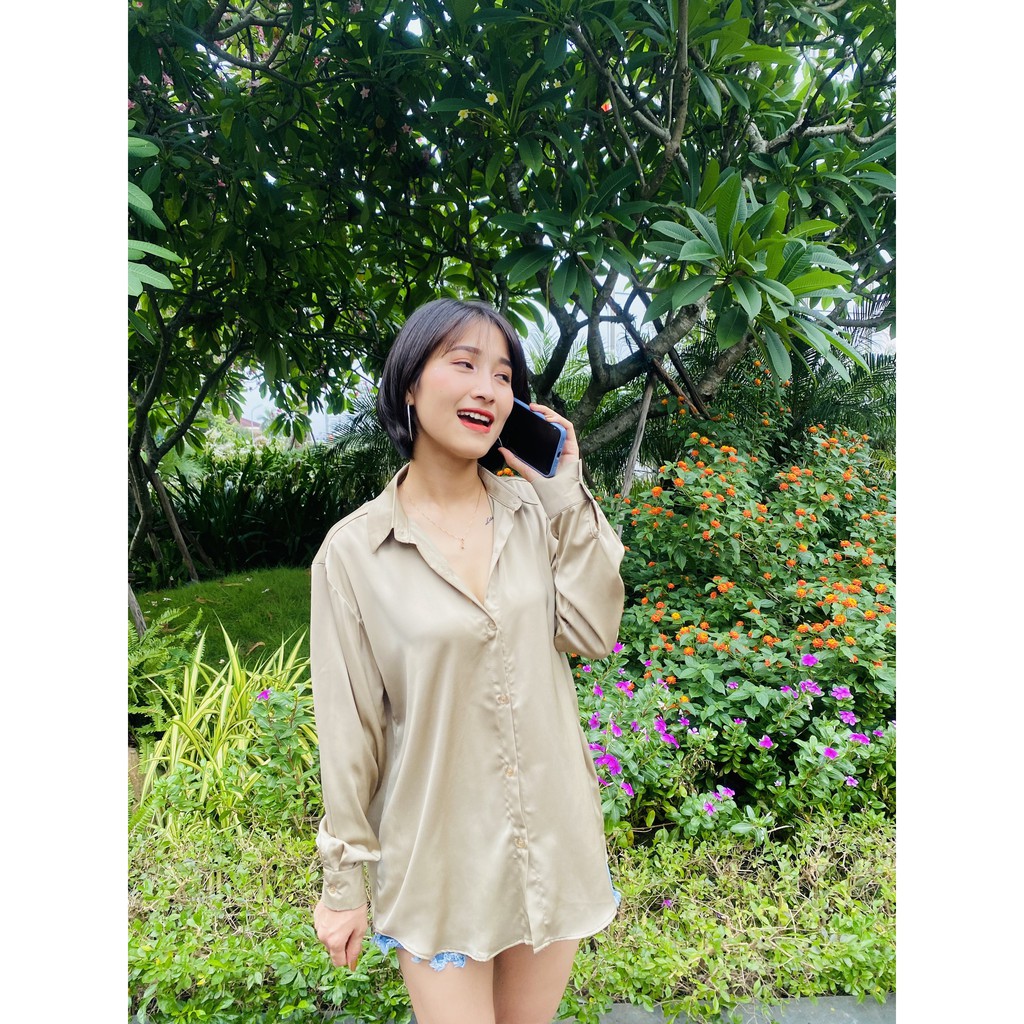 Áo Sơ Mi Nữ, Dài Tay Hàn Quốc Form Rộng Công Sở Chất Lụa Cao Cấp Mềm Mát Màu Sắc Hiện Đại :Trắng/Rêu/Nude Nâu/Xanh | BigBuy360 - bigbuy360.vn