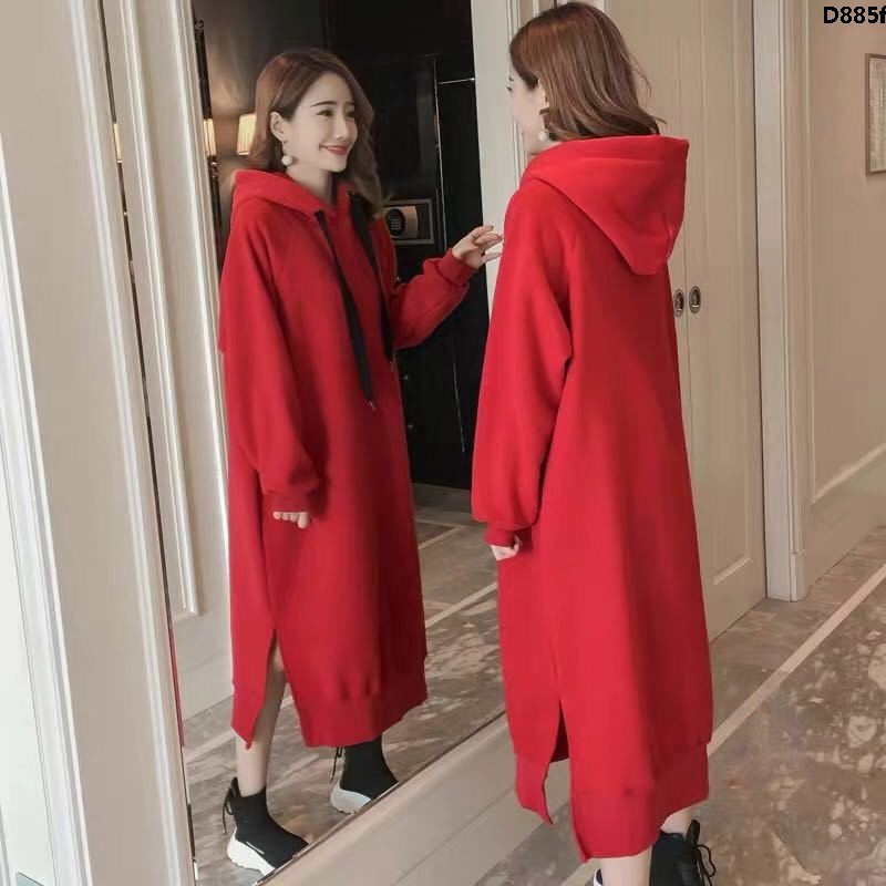 Áo Liền Quần Có Mũ Trùm Dáng Rộng Dài Quá Gối Dày Dặn Màu Trơn Phong Cách Hàn Quốc Thời Trang Thu Đông Cho Nữ