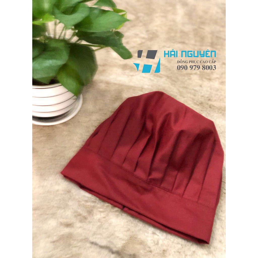 Nón bếp trưởng màu đỏ đô đẹp free size - vải Kaki Hàn Quốc