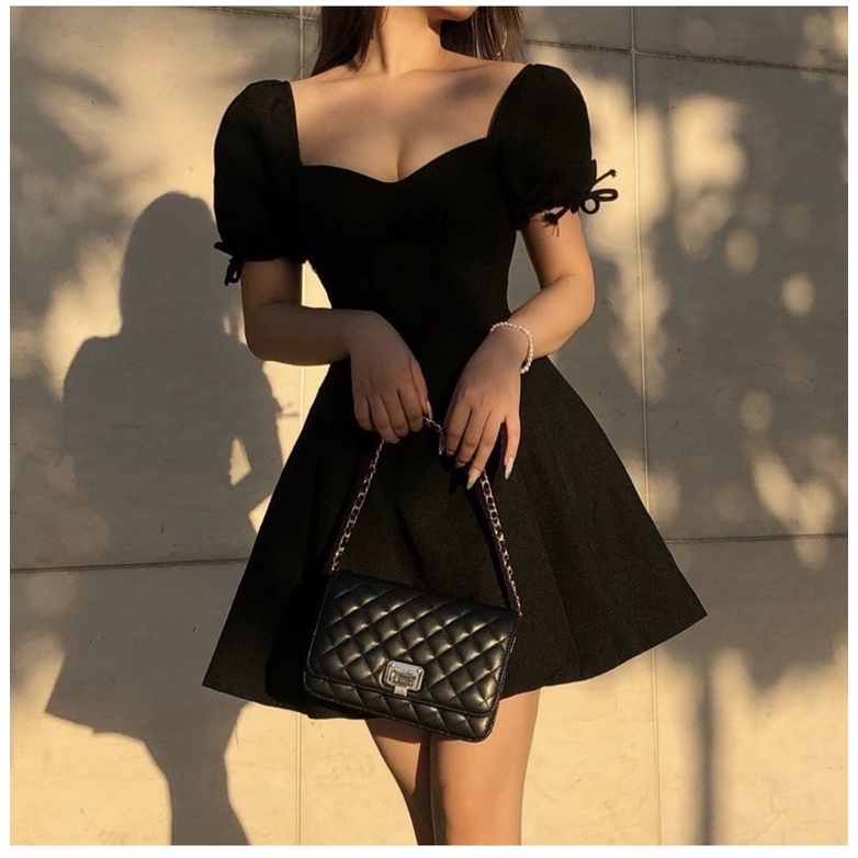 ĐẦM CÚP NGỰC TAY PHỒNG NƠ 3 MÀU