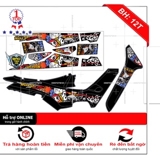 Tem rời dán xe wave nhỏ đời đầu mèo thần tài dán xe đen - Bi Decal