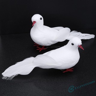 ღCM  2pcs White Foam Feather Simulation Doves Wedding Table Decor Home Craft