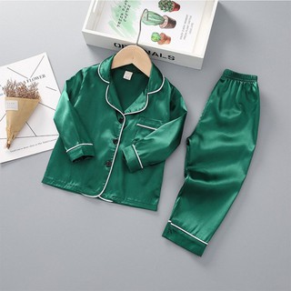 Bộ pijama dài tay bé trai bé gái KANGMIN KIDS, đồ ngủ pizama cho bé trai gái PM16 chất lụa trơn dài cho bé từ 6kg-28kg