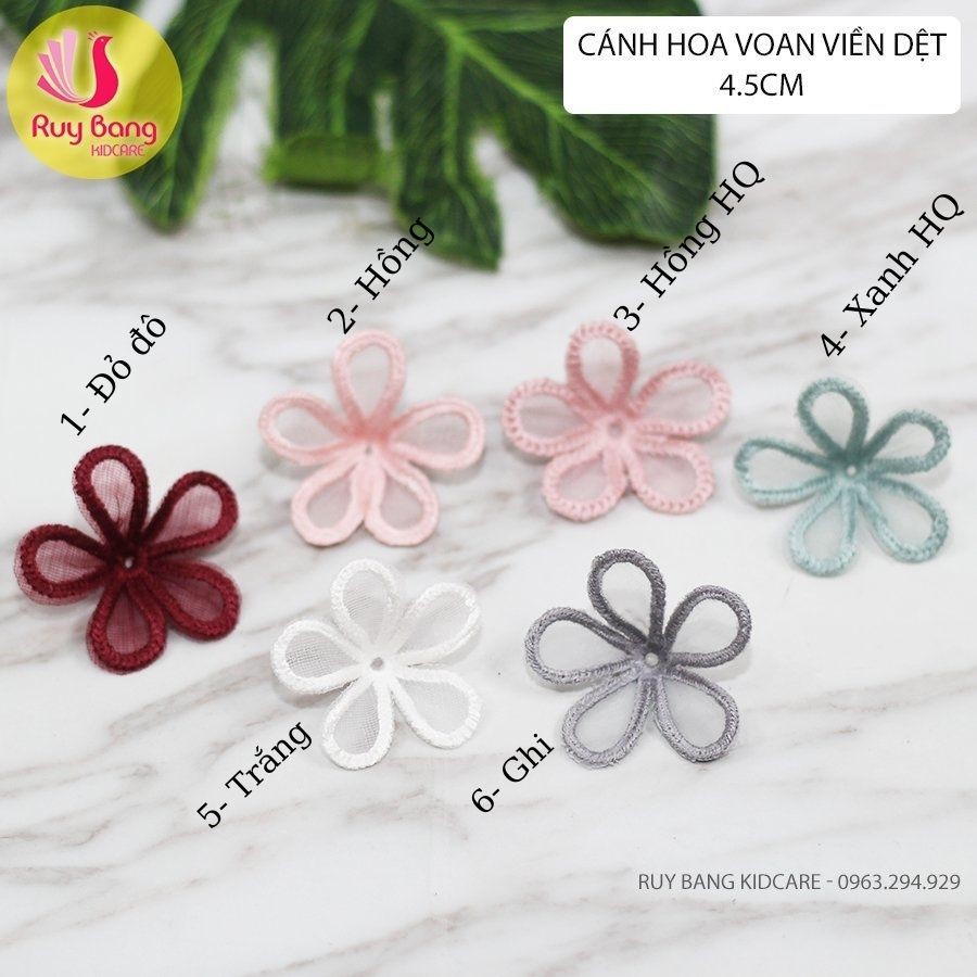 Cánh hoa ren 5 cánh dùng làm hoa đính kết lên váy áo và kẹp càng cua dây buộc tóc nữ