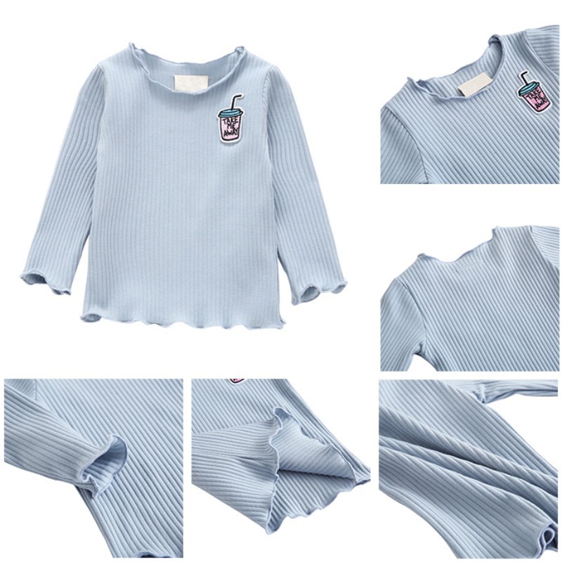 Áo dài tay phối họa tiết xinh xắn đơn giản dành cho bé gái