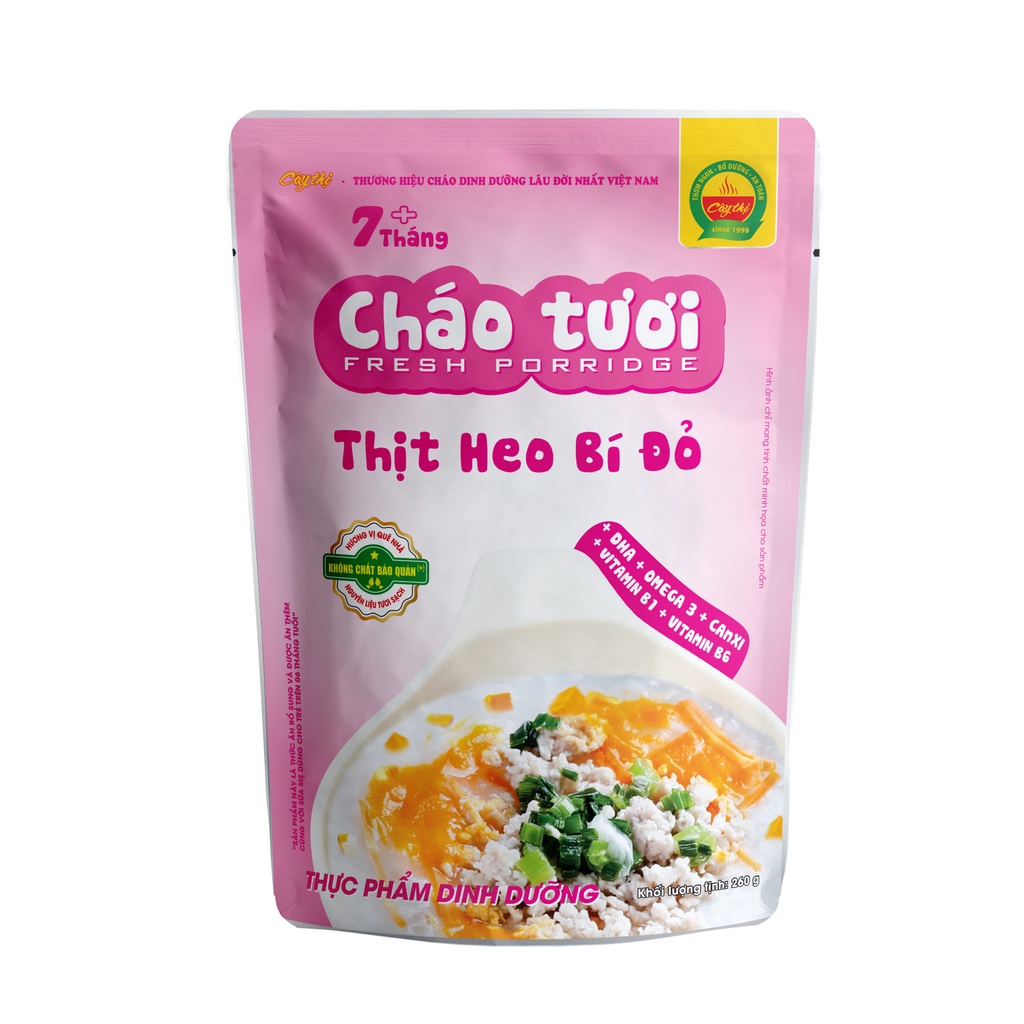 Combo 4 Gói Cháo Tươi Cây Thị: Gà Ác Đậu Xanh, Cá Lóc Đậu Xanh, Thịt Bò Cà Rốt, Thịt Heo Bí Đỏ.