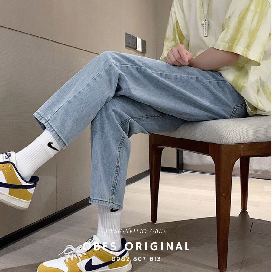 Quần jeans baggy nam dáng rộng 3 màu xanh xanh đậm đen bạc mã QT