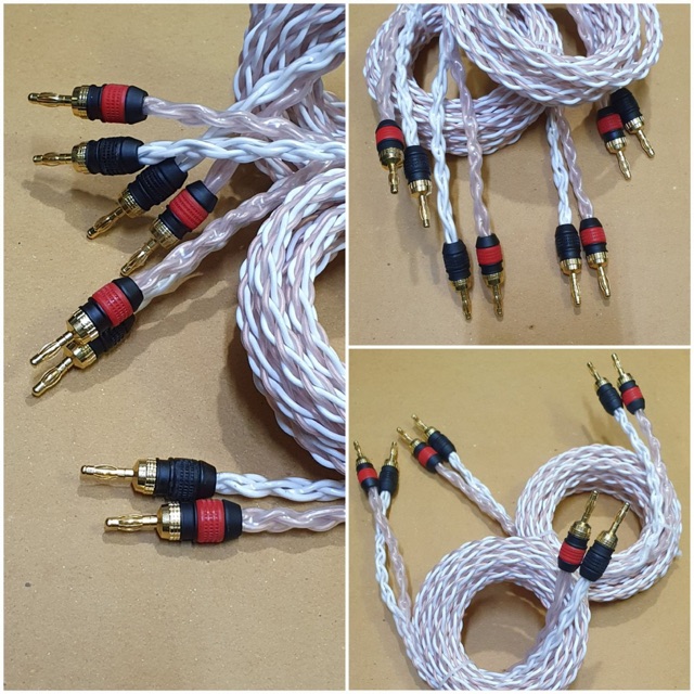 Cặp dây loa 5m 2 vế jack bắp chuối hoặc mỏ chim cứng đã hoàn thiện