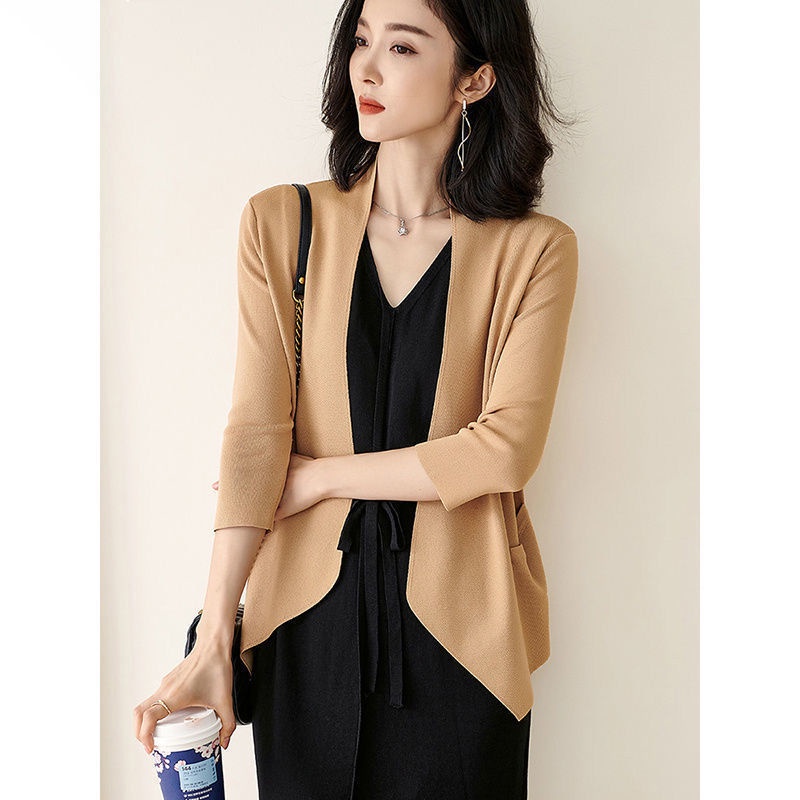 Áo Khoác Cardigan Dệt Kim Mỏng Ba Lớp Màu Trơn Có Túi Điều Hòa Không Khí Mùa Thu Giá Cả Phải Chăng VJSC