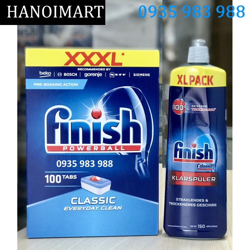 Combo 100 viên rửa bát finish và nước làm bóng Finish 750ml