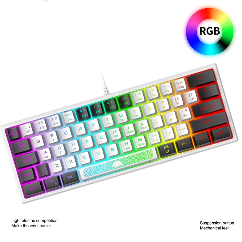 Bàn Phím Mini K61 LED RGB 10 Chế Độ Rainbow Cực Đẹp, Phím Bấm Êm, Thiết Kế Nhỏ Gọn, Dùng Cho Máy Tính, Laptop,PC -DC4746