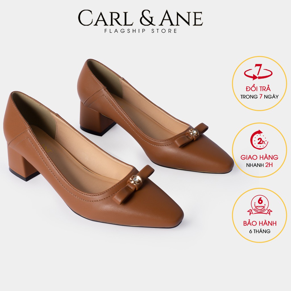 Carl & Ane - Giày cao gót mũi vuông phối nơ đính đá cao 5cm màu bò _ CP007 | BigBuy360 - bigbuy360.vn