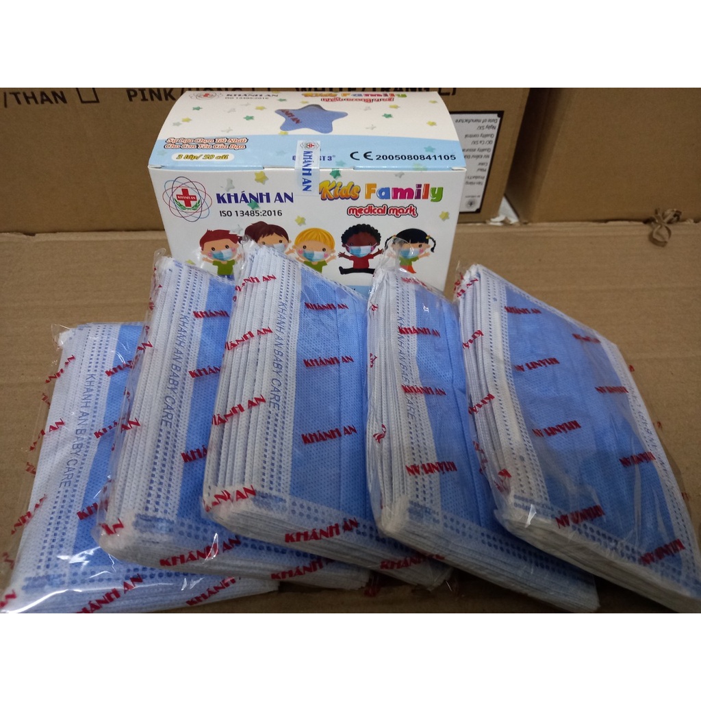 Hộp 50 cái khẩu trang khánh an  cho bé từ 5-12 tuổi
