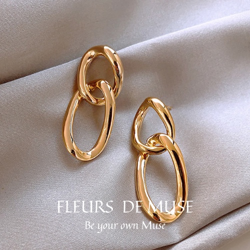 Khuyên tai Retro mạ vàng phóng khoáng Fleurs de Muse R01