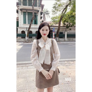 VÁY DẠ ZICZAC NƠ CỔ PHA TƠ