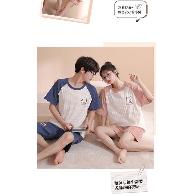 Bộ Đồ Ngủ Tay Ngắn Chất Liệu Mỏng Nhẹ In Họa Tiết Hoạt Hình Phong Cách Hàn Quốc Thời Trang Mùa Hè Cho Nam Và Nữ