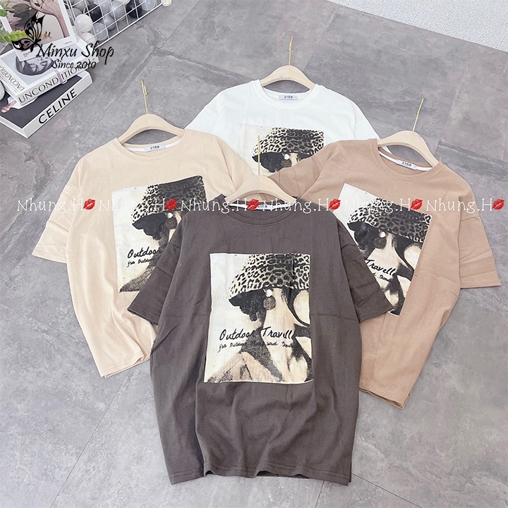 Áo thun nữ, áo phông cotton chất dày đẹp dáng thụng mặc giấu quần hình báo cá tính chất lừ QCL1 Minxu shop mã AO96