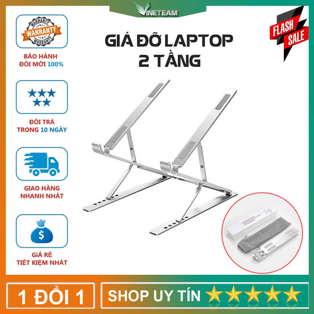 Giá đỡ laptop nhôm thiết kế thông minh 2 tầng 15 nấc điều chỉnh độ cao, nâng tản nhiệt laptop N8