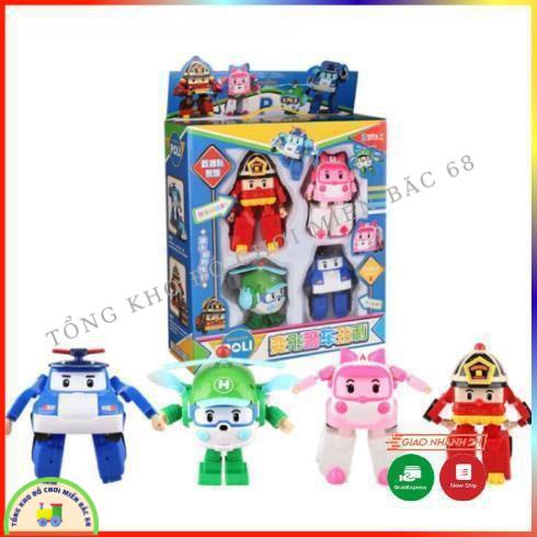 Đồ chơi hộp 6 xe ô tô đồ chơi Biệt đội Poli Robocar biến hình đội bay siêu đẳng TKMB