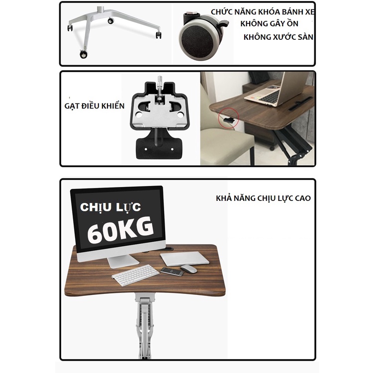 Bàn làm việc thông minh Homexinh nâng hạ chiều cao ,bàn học bàn di động xoay 360 độ