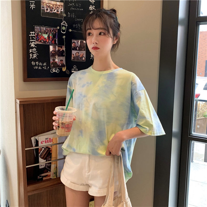 IELGY Áo Thun Tay Ngắn Cổ Tròn Dáng Rộng Thời Trang Phong Cách Hàn Quốc Cho Nữ