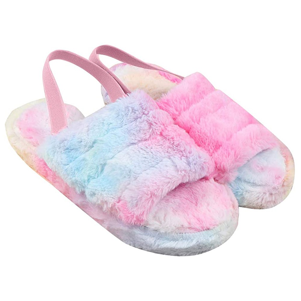 ♉Gd Fashion Women Faux Fur Elastic Band Anti Slip Platform Sandals Open Toe Slippers_part3