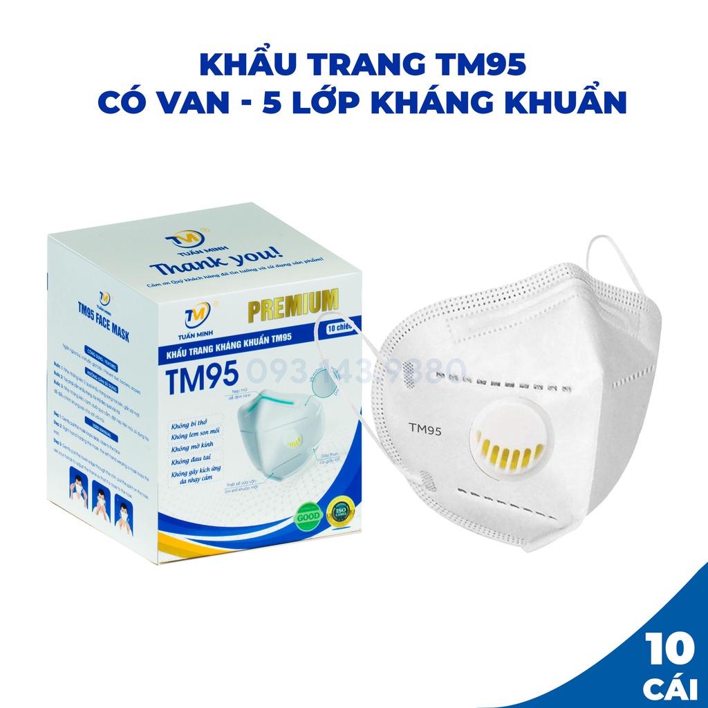 Khẩu Trang N95 Chính Hãng Tuấn Minh (TM95) Mask 5 Lớp Kháng Khuẩn Có Van Hộp 10 Cái | BigBuy360 - bigbuy360.vn