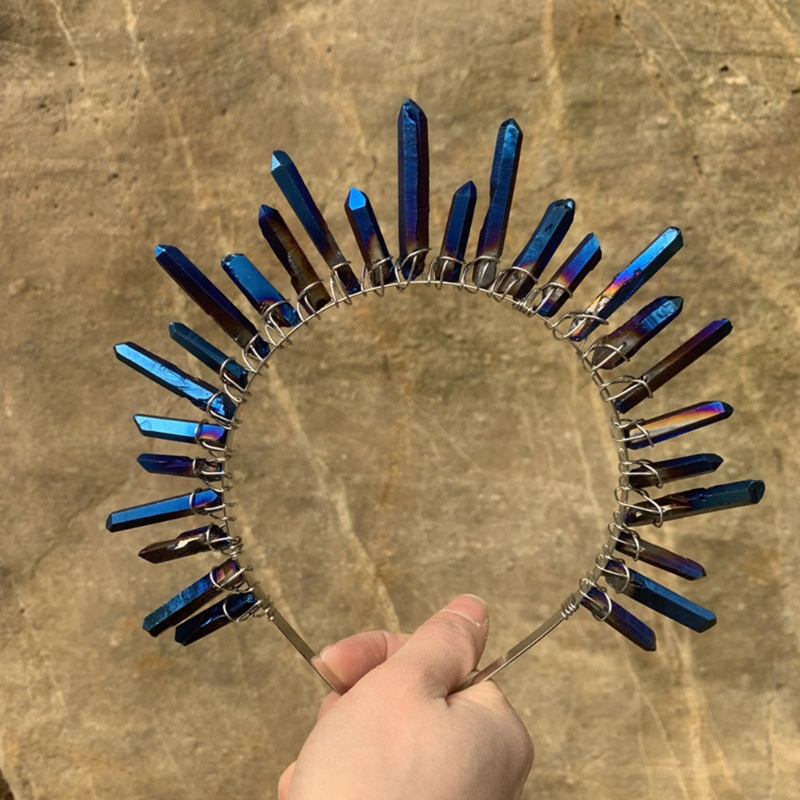 Băng Đô Cài Tóc Đính Pha Lê Bất Đối Xứng Hình Vương Miện Công Chúa Raw Stone Có Thể