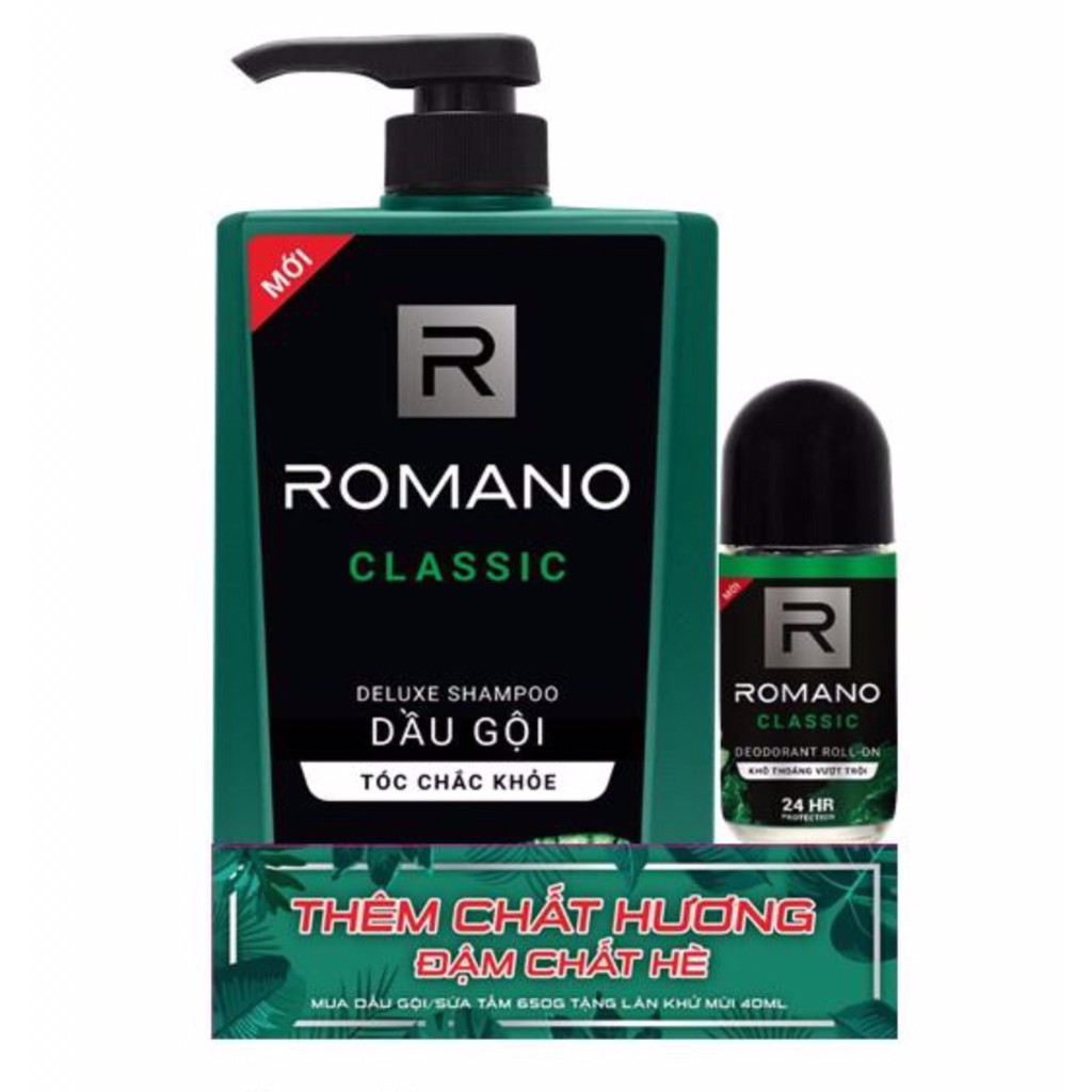 Romano: Combo Dầu Gội Classic 650ml + Lăn khử mùi Classic 50ml