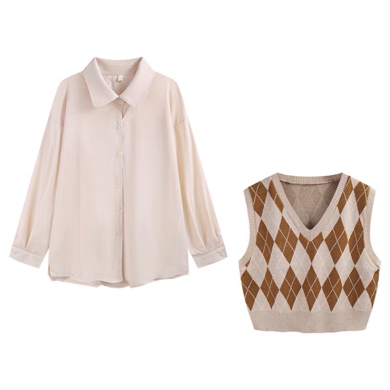 Áo gile croptop va sơ mi