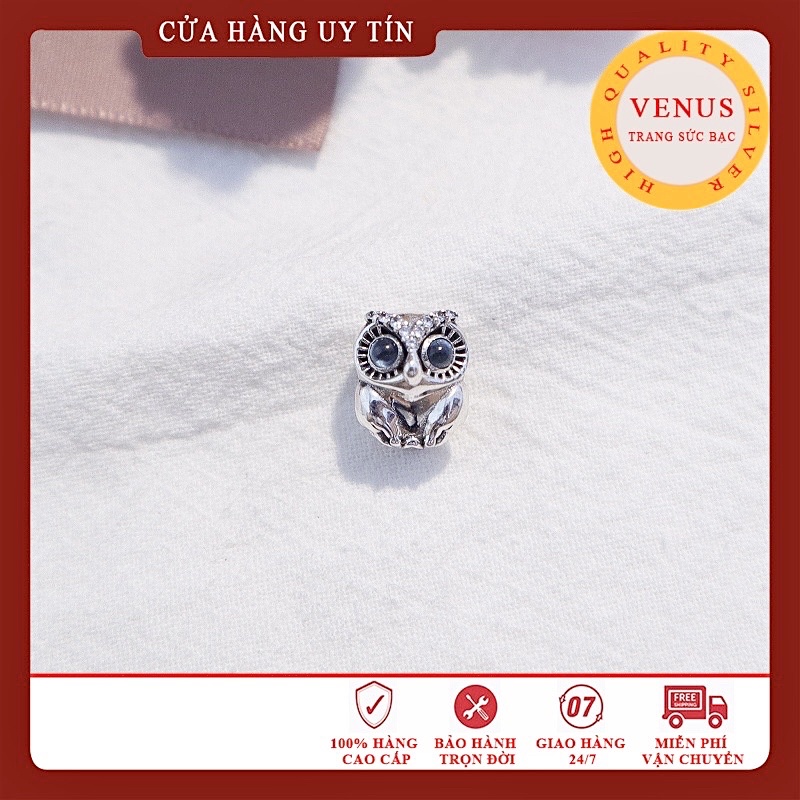 Charm Cú Mèo Mắt Xanh- S925 ALE- Trang Sức Bạc Venus