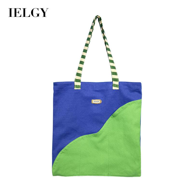 Túi xách canvas cỡ lớn IELGY màu sắc tương phản phong cách retro dành cho nữ
