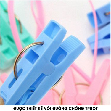 Combo móc kẹp nhựa treo sào phơi cố định quần áo có dây treo chống bay chắc chắn