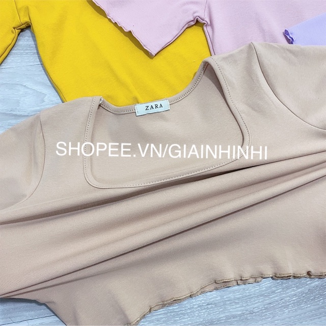 Áo kiểu ôm cổ vuông dáng croptop ngắn tay, Áo thun kiểu dáng ngắn cổ U vải cotton co giãn AK9095 - NhiNhiShop | BigBuy360 - bigbuy360.vn