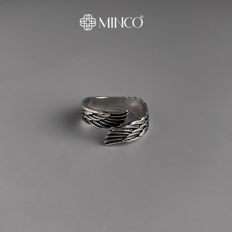 Nhẫn Nam Wings cao cấp Unisex Minco Accessories thiết kế họa tiết đôi cánh tinh xảo độc đáo màu bạc 925 - NT75