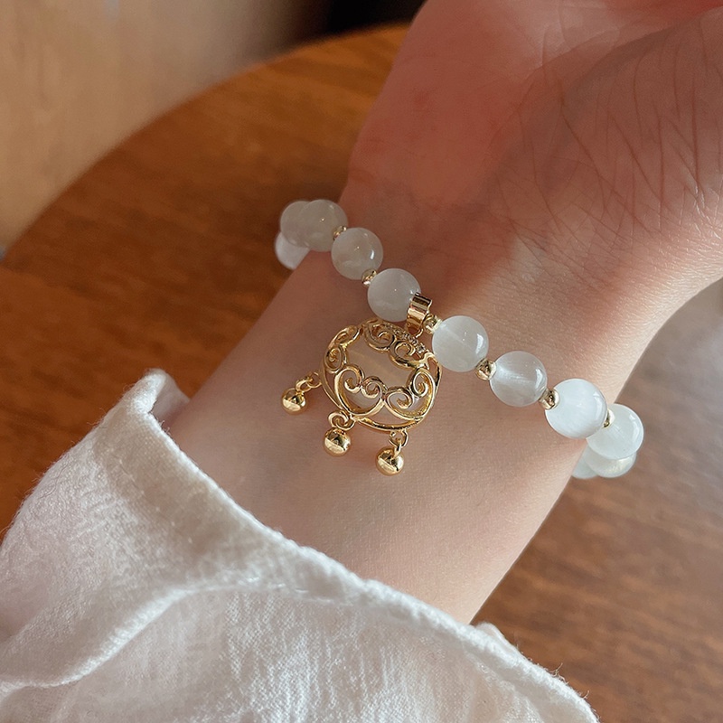 Vòng tay đính đá opal trắng thiết kế tua rua phong cách xuân hè thời trang cho nữ