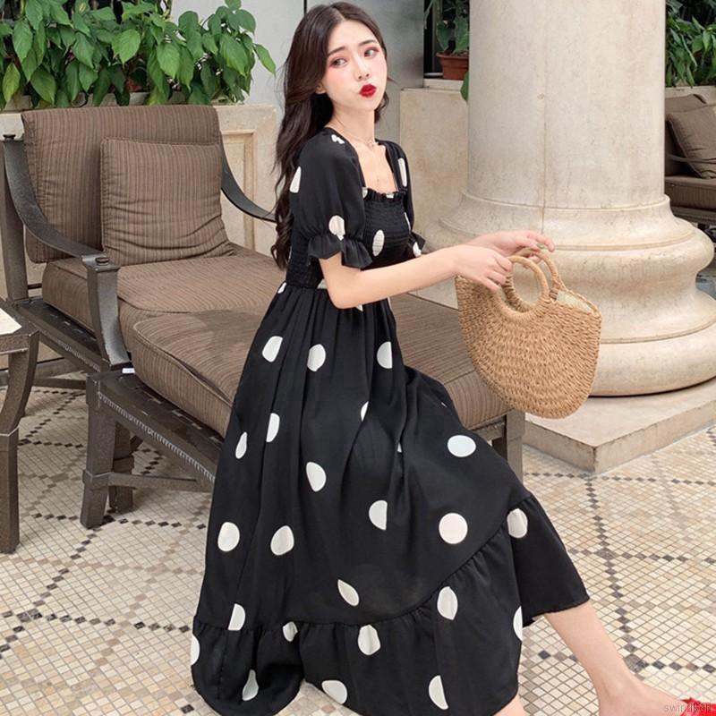 Đầm Maxi Tay Ngắn Phong Cách Bohomian đầm hoa váy hoa nhí