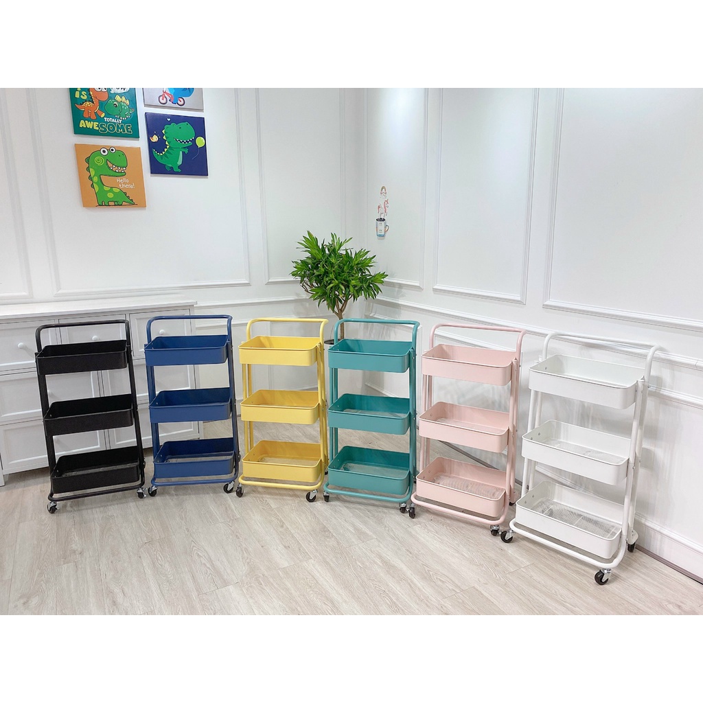 | Chất liệu siêu đẹp khay sắt | Kệ sắt đựng đồ cho bé có bánh xe sơn tĩnh điện lắp ráp PrimoBaby - Full sắt thép a-z