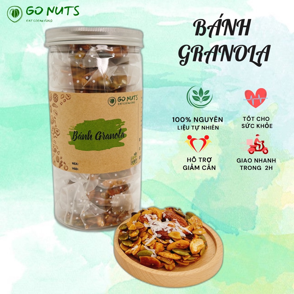 Bánh granola dừa non GO NUTS Bánh hạt dinh dưỡng mix không đường Bánh ăn kiêng ngũ cốc hỗ trợ giảm cân thuần chay